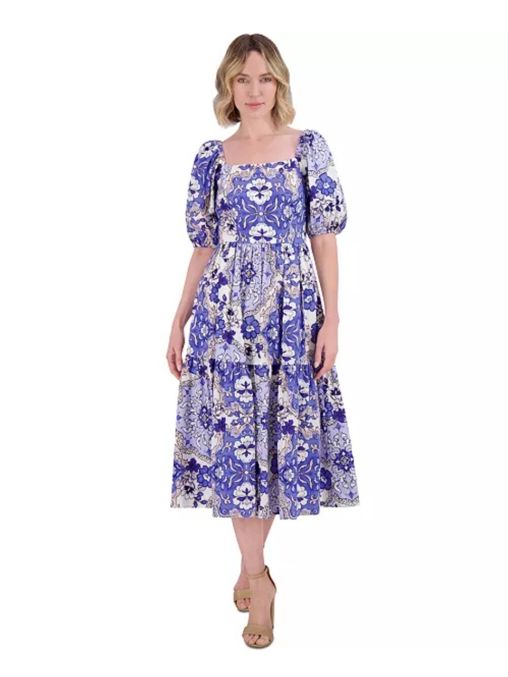 Vince Camuto NWT Blue Floral Puff Sleeve Midi Dress Plus Size 20W $158